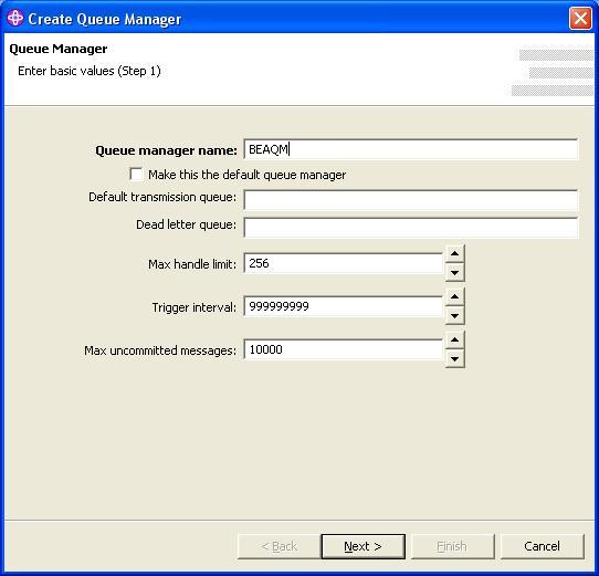 MQ navigator wizard for queue manager