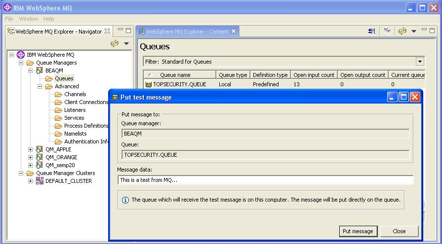 Websphere MQ navigator message administrator