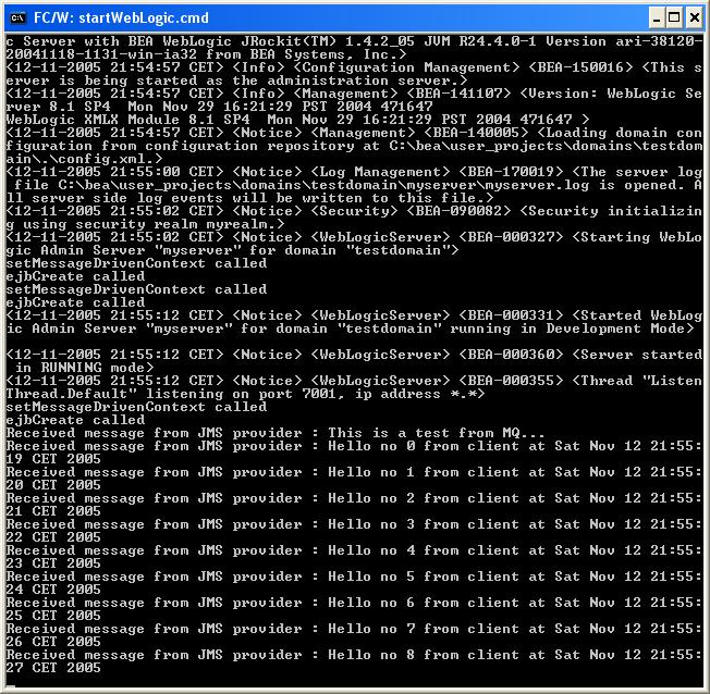 Weblogic console snapshot of response to console client