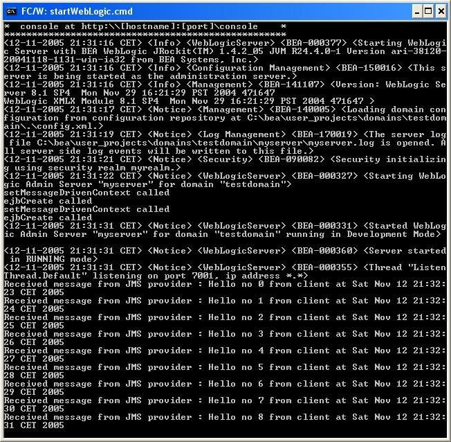 Weblogic console snapshot of response to console client