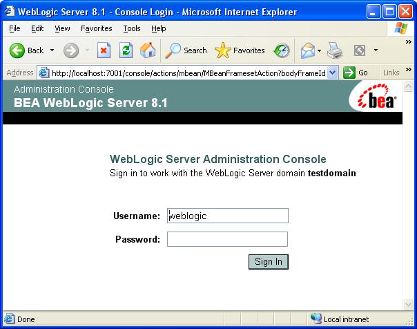 Weblogic 8.1.4 console login